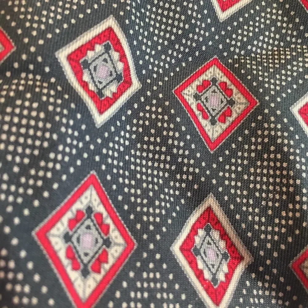 Count Barini Mens Silk Tie Navy Red Ivory Geometric Foulard Vintage Necktie